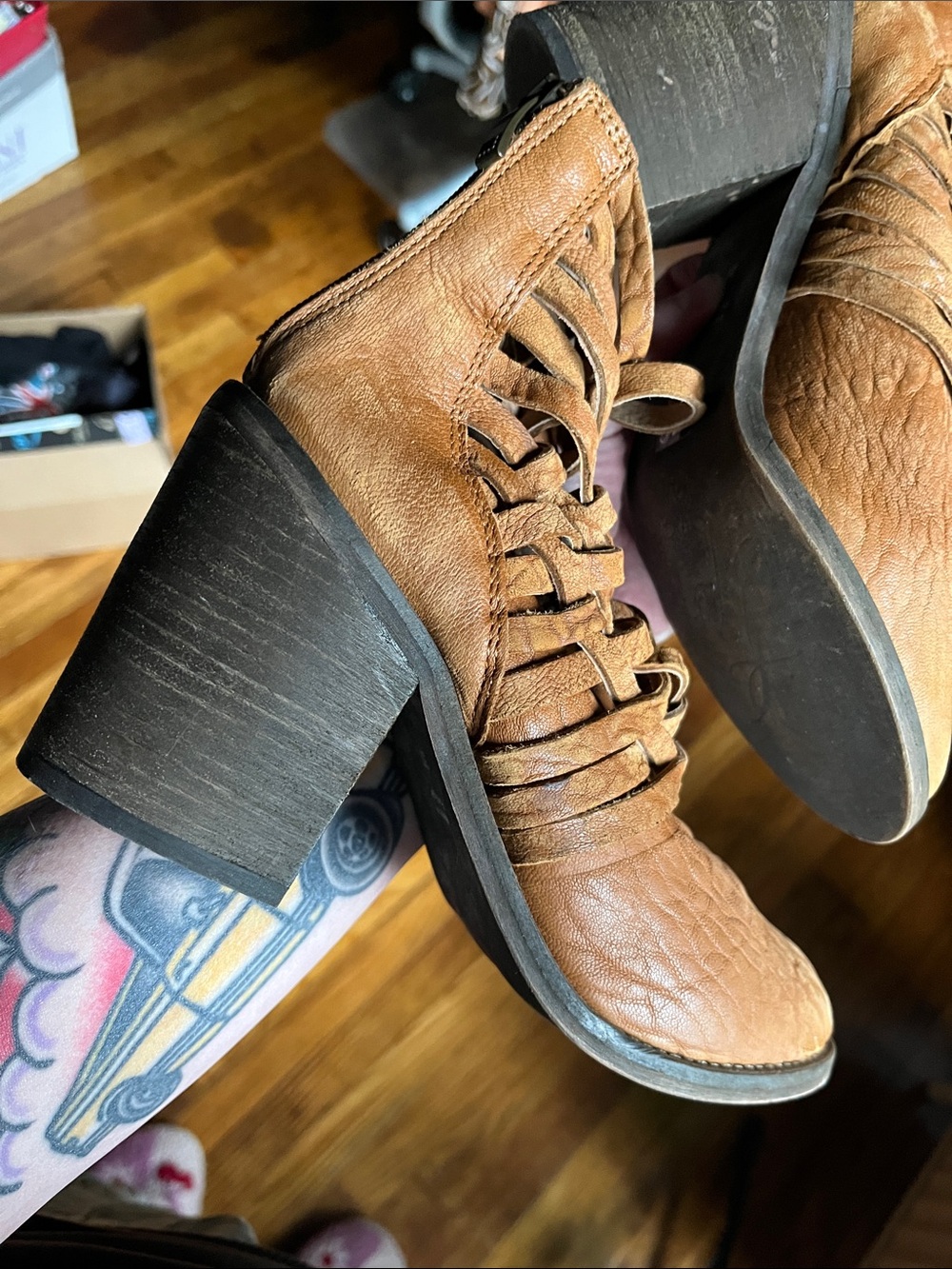 Free People Cognac Woven Leather Ankle Booties - Picture 11 of 12